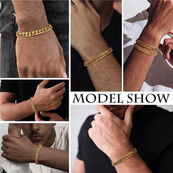 2Pcs Cuban Link Chain Bracelet Sturdy Stainless Steel Curb Width Cuban Link - Picture 2 of 6